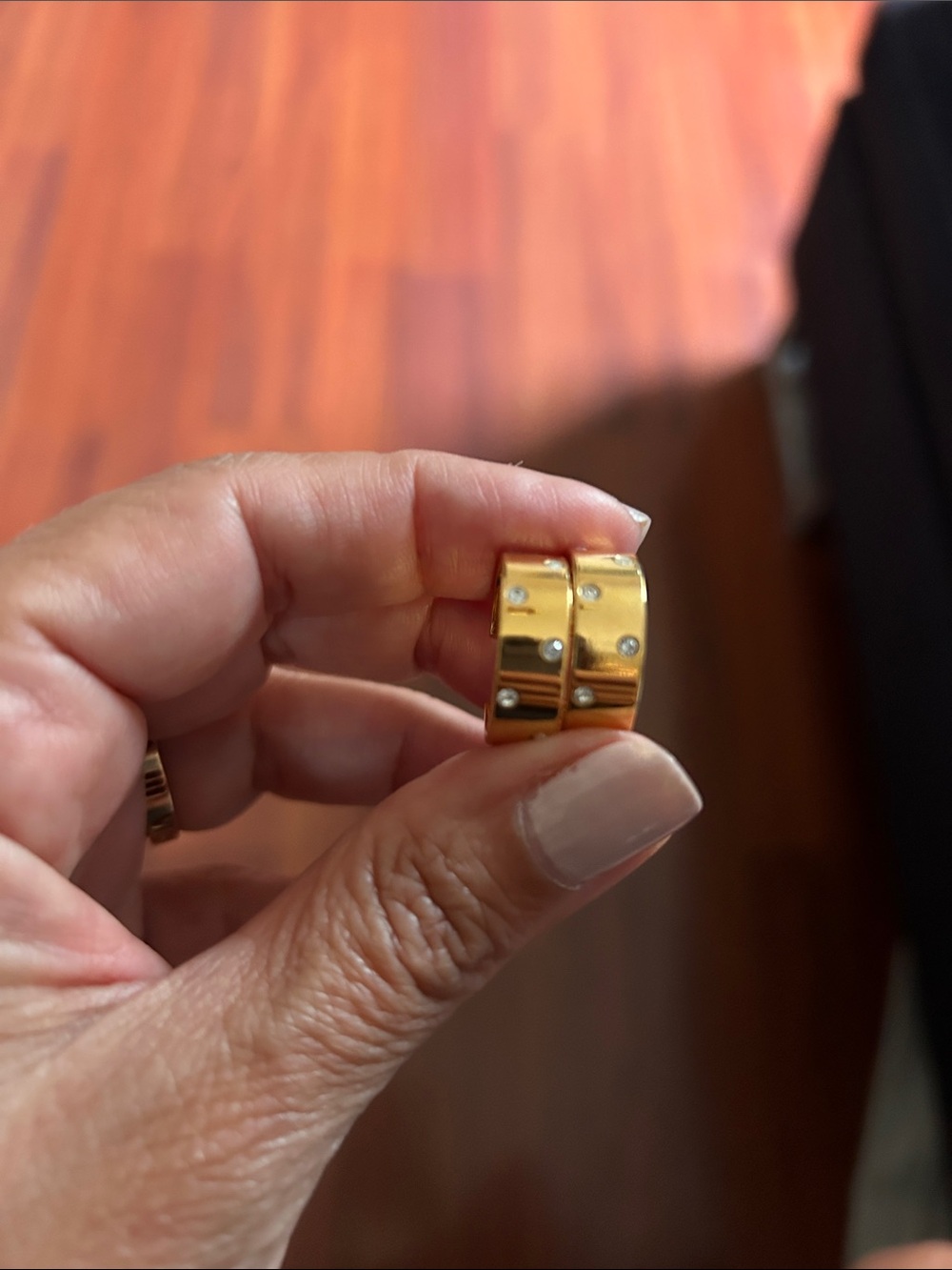 Gold Tone Huggie Hoop Earrings with Rhinestones